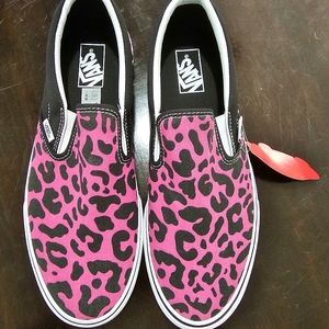 Mens Van's size 10 pink and black leopard slip ons